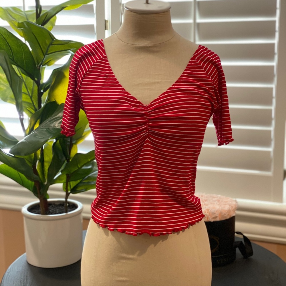 Lulus Red and White Striped Ribbed Top